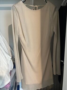 Princess Polly Shimmery Cream Long-Sleeve Mini Dress